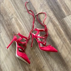 New Red Suede Strappy Heels | Statement Pumps